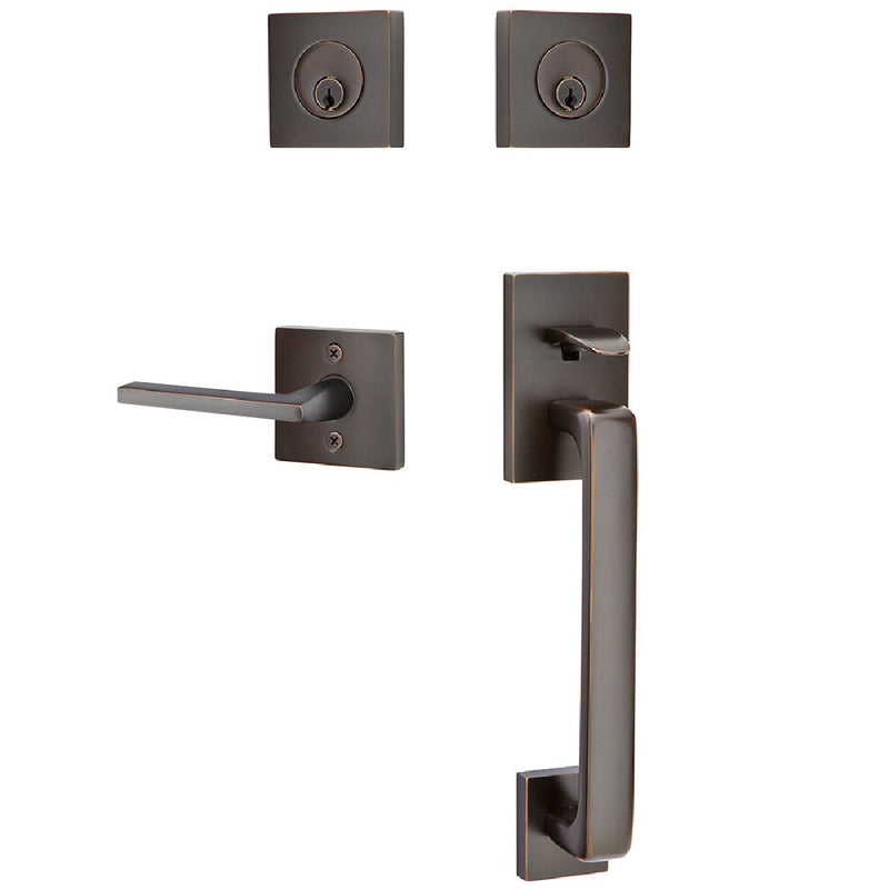 Emtek Baden Tubular Entrance Handleset with Helios Lever in Oil Rubbed Bronze finish