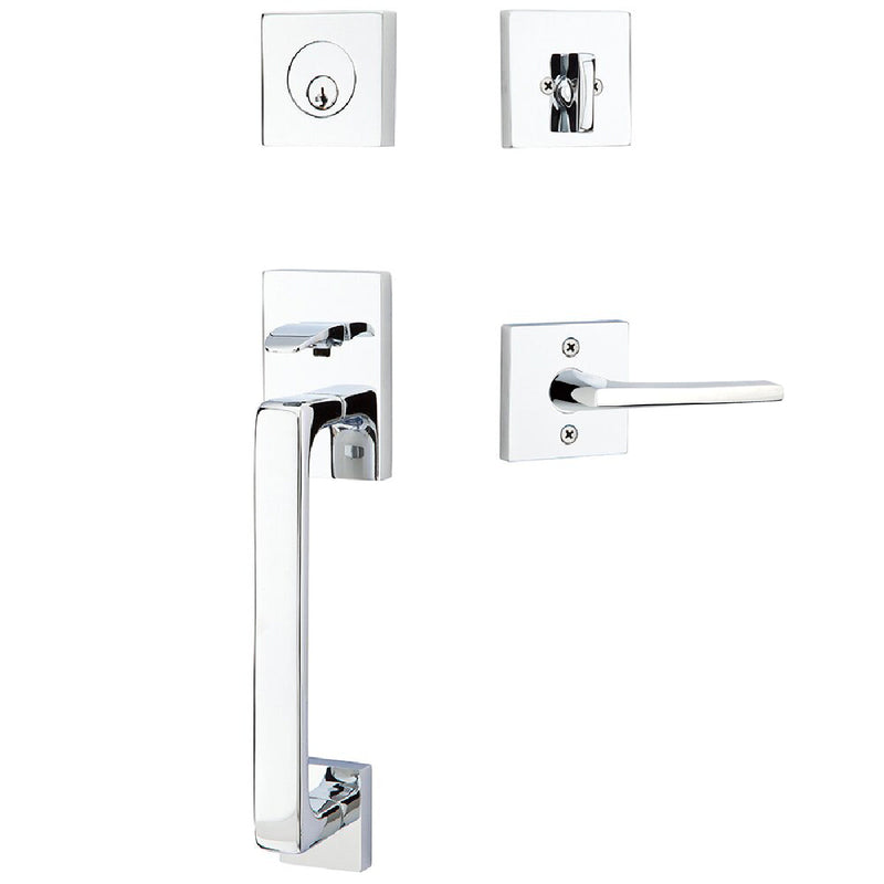 Emtek Baden Tubular Entrance Handleset with Helios Lever in Polished Chrome finish