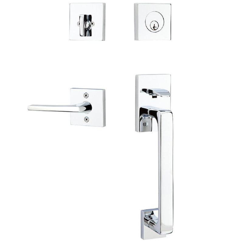 Emtek Baden Tubular Entrance Handleset with Helios Lever in Polished Chrome finish