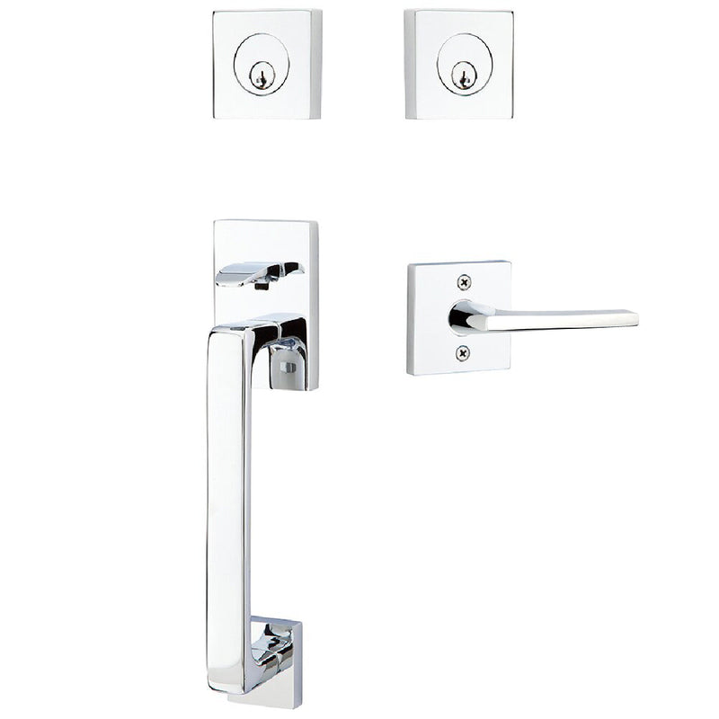 Emtek Baden Tubular Entrance Handleset with Helios Lever in Polished Chrome finish