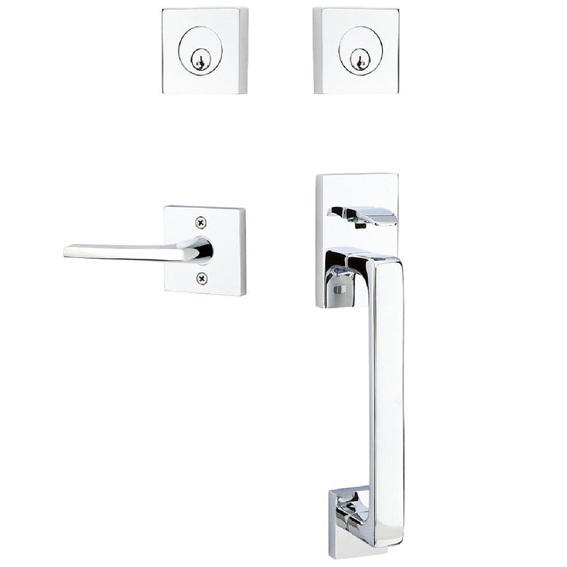 Emtek Baden Tubular Entrance Handleset with Helios Lever in Polished Chrome finish