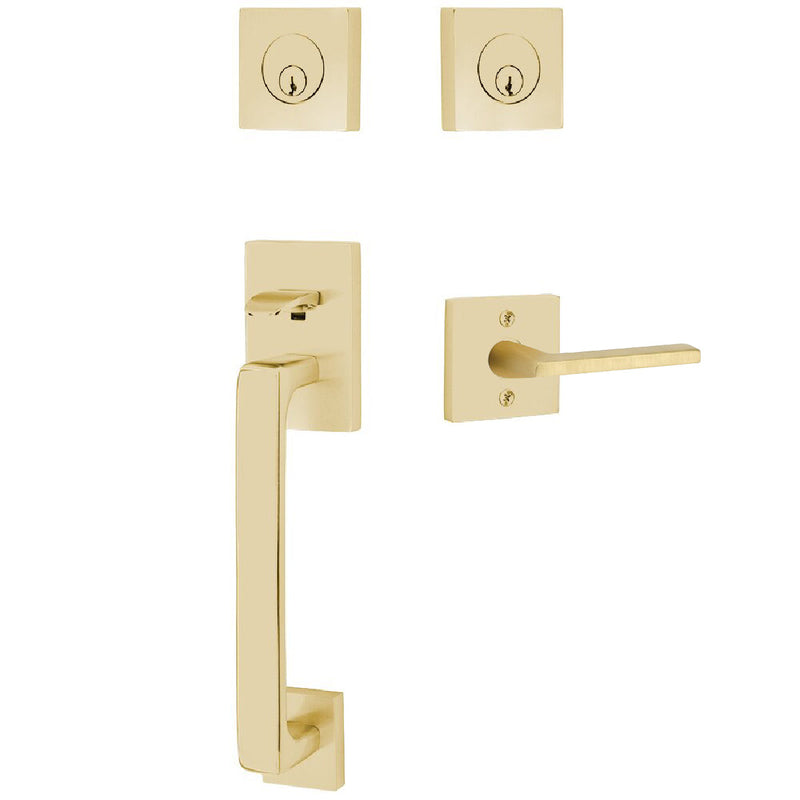 Emtek Baden Tubular Entrance Handleset with Helios Lever in Satin Brass finish