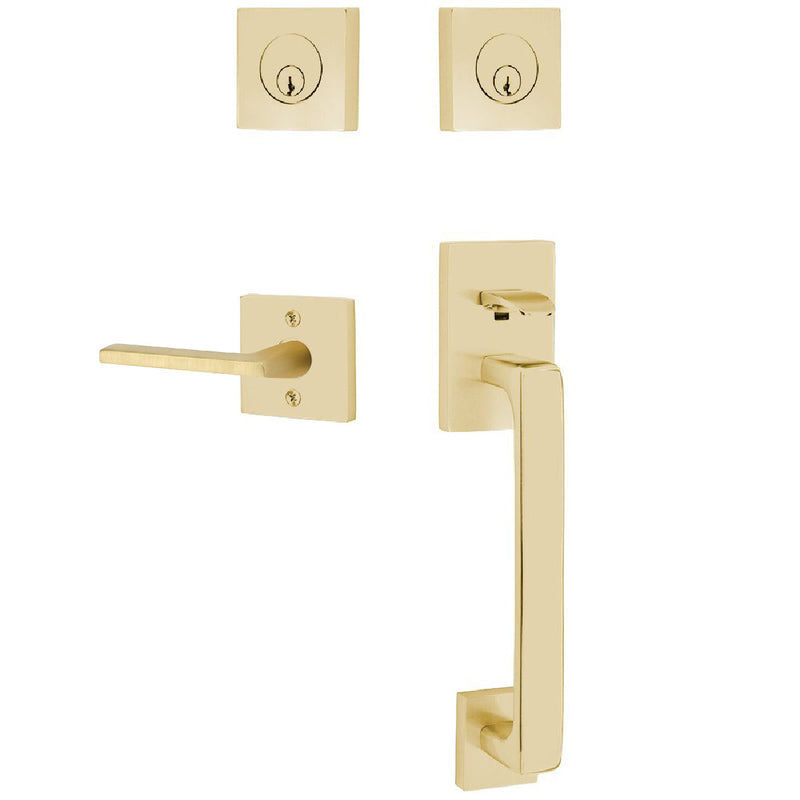 Emtek Baden Tubular Entrance Handleset with Helios Lever in Satin Brass finish