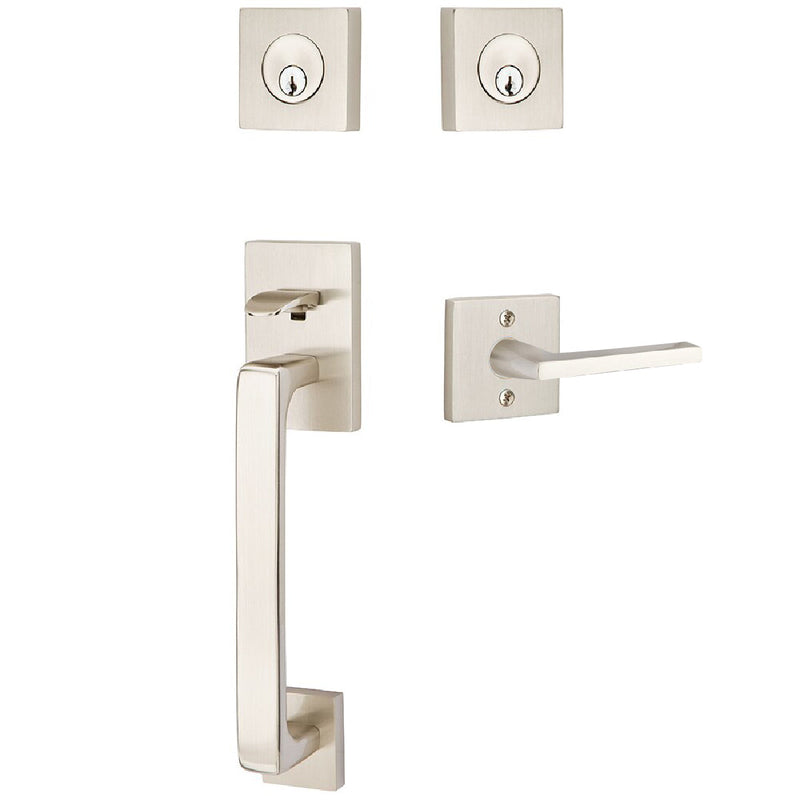 Emtek Baden Tubular Entrance Handleset with Helios Lever in Satin Nickel finish