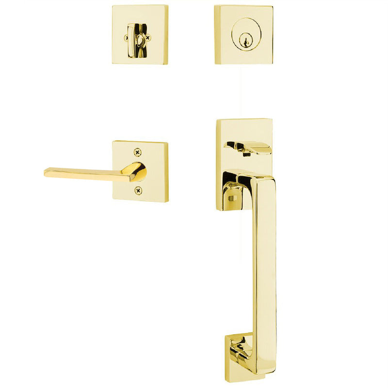 Emtek Baden Tubular Entrance Handleset with Helios Lever in Unlacquered Brass finish