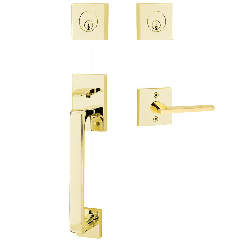 Emtek Baden Tubular Entrance Handleset with Helios Lever in Unlacquered Brass finish