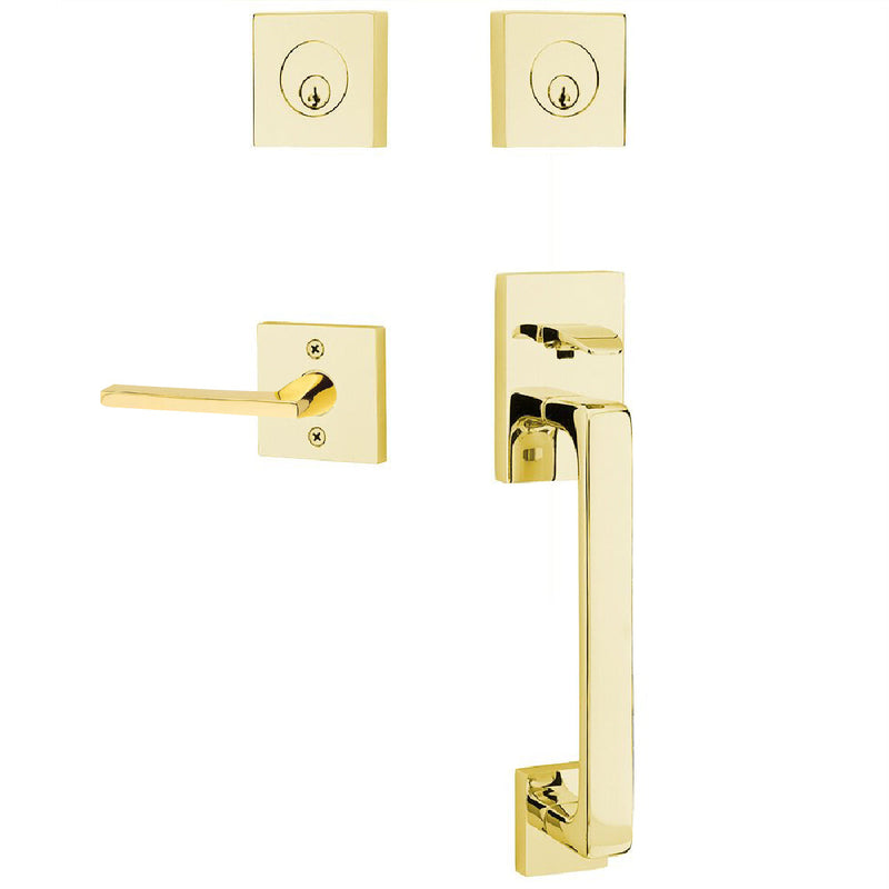 Emtek Baden Tubular Entrance Handleset with Helios Lever in Unlacquered Brass finish