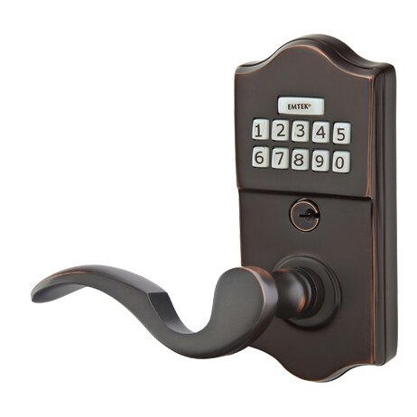 Emtek Classic Electronic Keypad Leverset with Left Handed Cortina Lever in Oil Rubbed Bronze finish