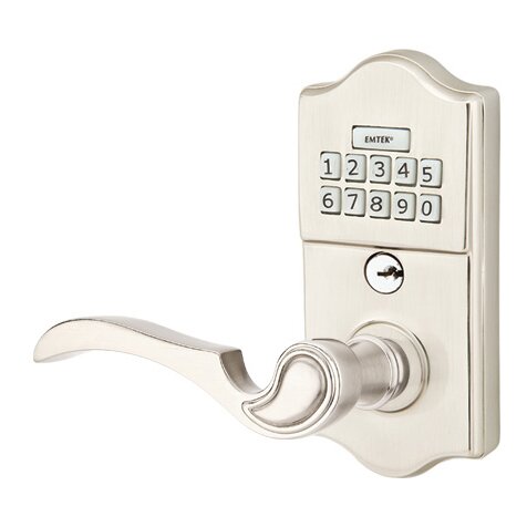 Emtek Classic Electronic Keypad Leverset with Left Handed Coventry Lever in Satin Nickel finish