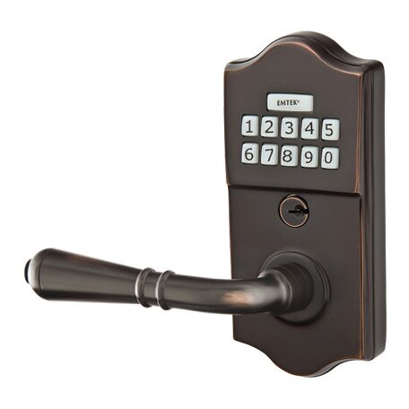 Emtek Classic Electronic Keypad Leverset with Left Handed Turino Lever in Oil Rubbed Bronze finish