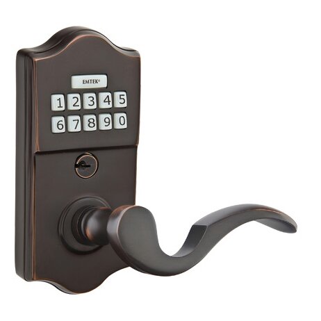 Emtek Classic Electronic Keypad Leverset with Right Handed Cortina Lever in Oil Rubbed Bronze finish