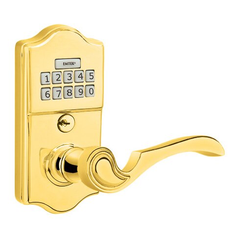 Emtek Classic Electronic Keypad Leverset with Right Handed Coventry Lever in Polished Brass finish