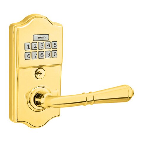 Emtek Classic Electronic Keypad Leverset with Right Handed Turino Lever in Polished Brass finish