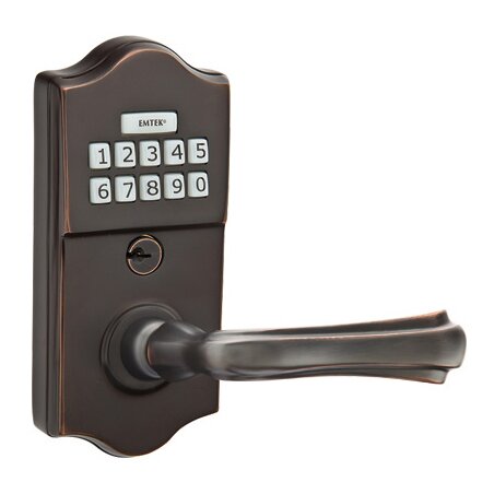 Emtek Classic Electronic Keypad Leverset with Right Handed Wembley Lever in Oil Rubbed Bronze finish