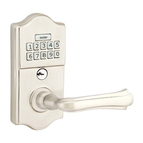 Emtek Classic Electronic Keypad Leverset with Right Handed Wembley Lever in Satin Nickel finish