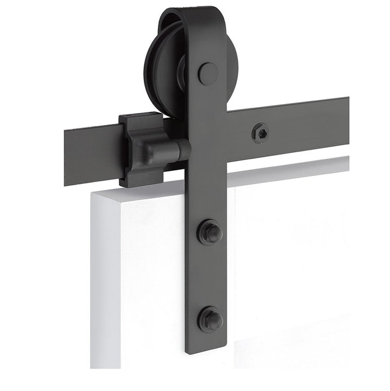 Emtek Classic Face Mount Hanger 5' Track with Solid Wheel & Classic Fastener in Flat Black finish