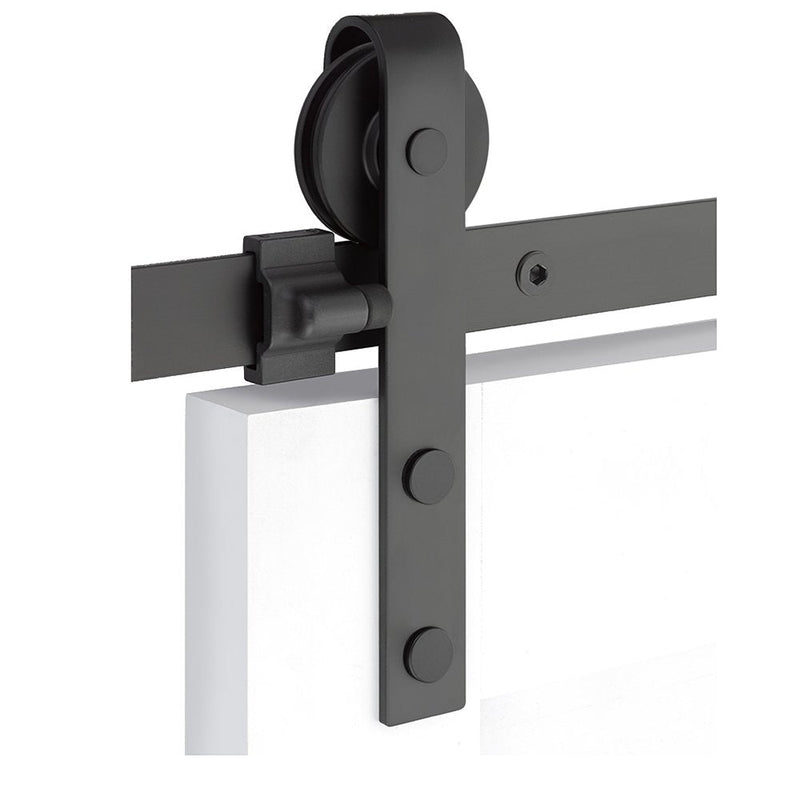 Emtek Classic Face Mount Hanger 5' Track with Solid Wheel & Flat Fastener in Flat Black finish