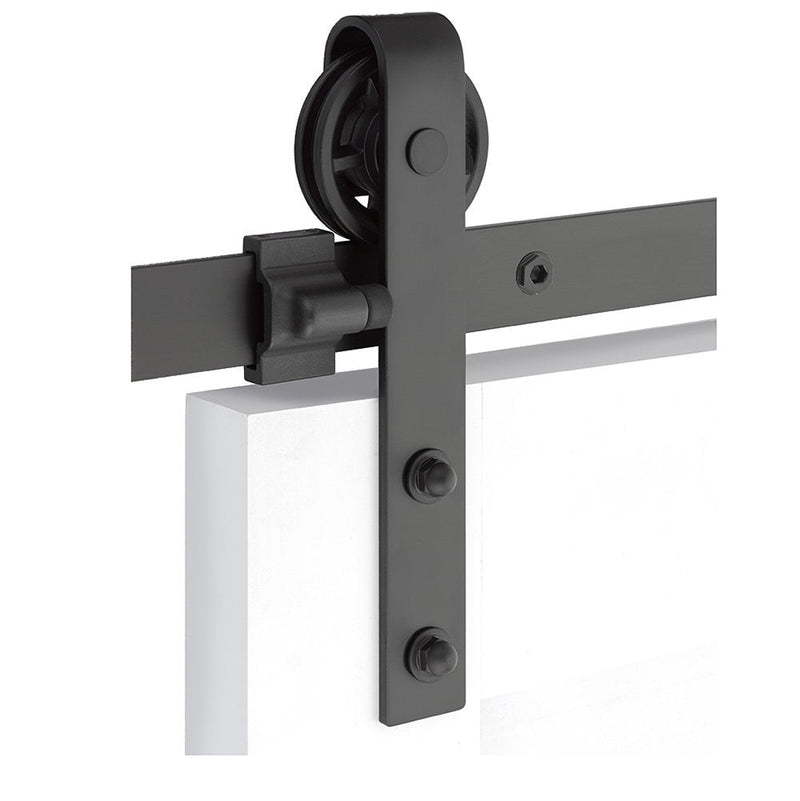 Emtek Classic Face Mount Hanger 5' Track with Spoked Wheel & Classic Fastener in Flat Black finish