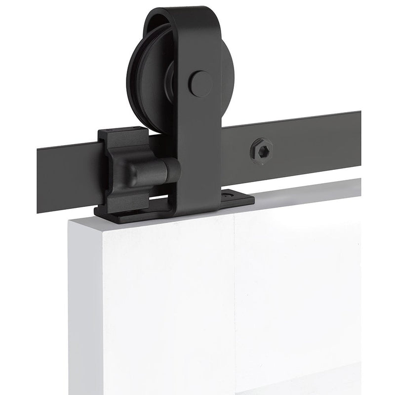 Emtek Classic Top Mount Hanger 5' Track with Solid Wheel & Classic Fastener in Flat Black finish