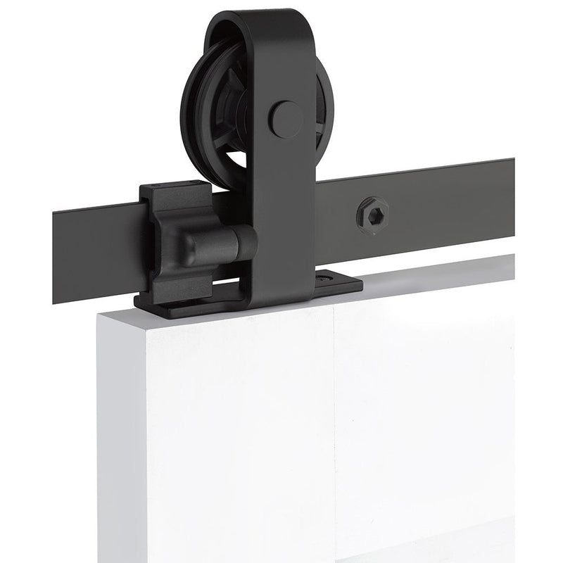 Emtek Classic Top Mount Hanger 5' Track with Spoked Wheel & Classic Fastener in Flat Black finish