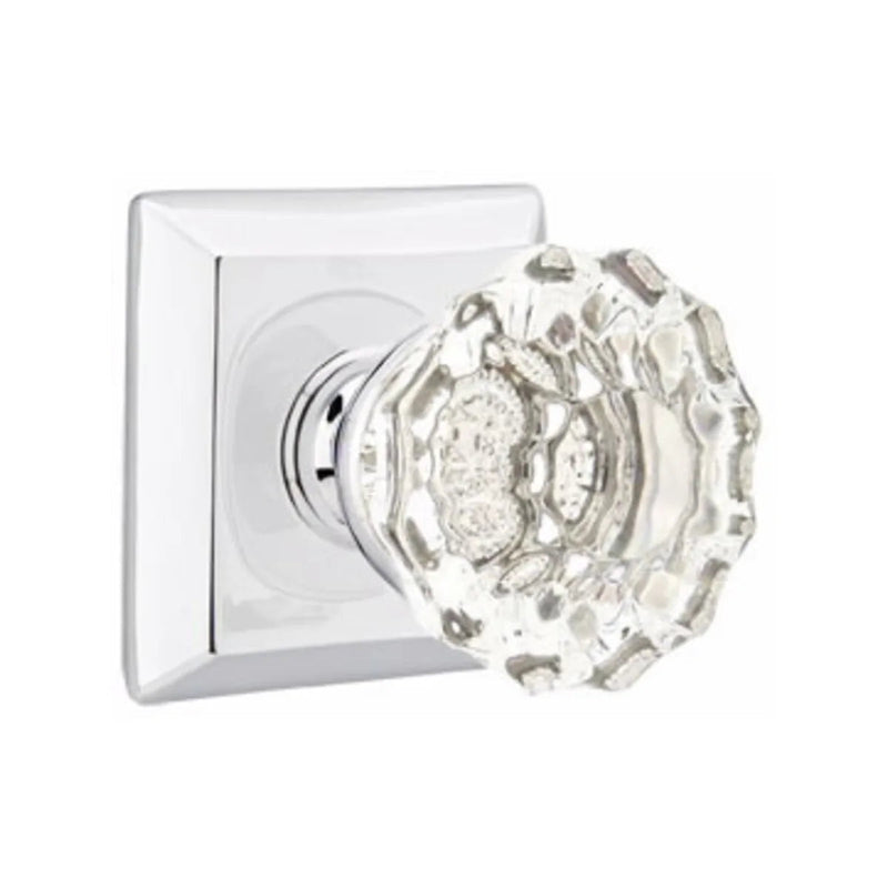 Emtek Concealed Passage Astoria Clear Knob With Quincy Rosette in Polished Chrome finish