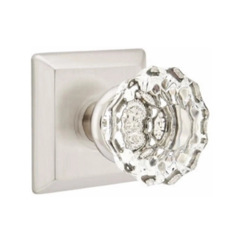Emtek Concealed Passage Astoria Clear Knob With Quincy Rosette in Satin Nickel finish