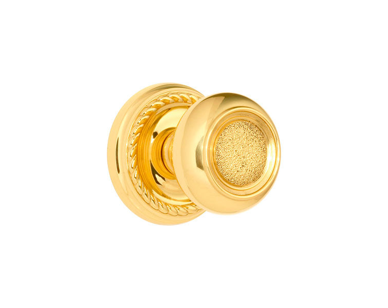 Emtek Concealed Passage Belmont Knob With Rope Rosette in Unlacquered Brass finish