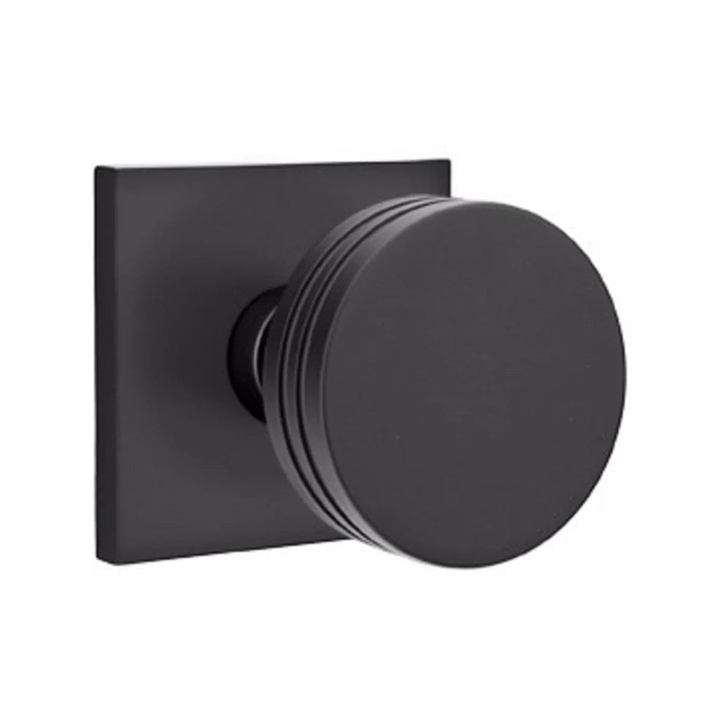 Emtek Concealed Passage Bern Knob With Square Rosette in Flat Black finish