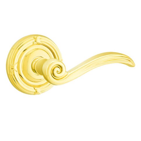 Emtek Concealed Passage Elan Lever With Ribbon & Reed Rosette in Unlacquered Brass finish