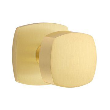 Emtek Concealed Passage Freestone Square Knob With Urban Modern Rosette in Satin Brass finish