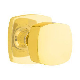 Emtek Concealed Passage Freestone Square Knob With Urban Modern Rosette in Unlacquered Brass finish