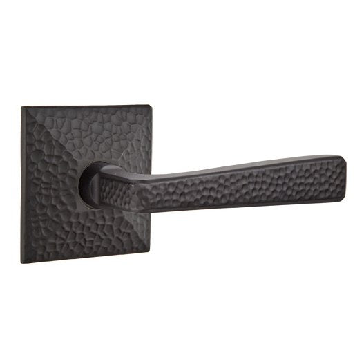 Emtek Concealed Passage Hammered Lever With Hammered Rosette in Flat Black finish