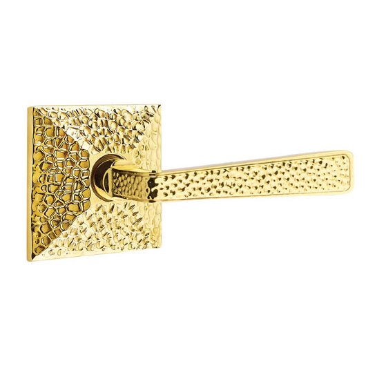 Emtek Concealed Passage Hammered Lever With Hammered Rosette in Unlacquered Brass finish