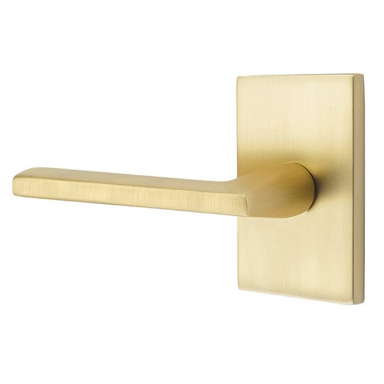 Emtek Concealed Passage Helios Lever With Modern Rectangular Rosette in Satin Brass finish