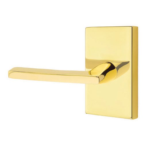 Emtek Concealed Passage Helios Lever With Modern Rectangular Rosette in Unlacquered Brass finish