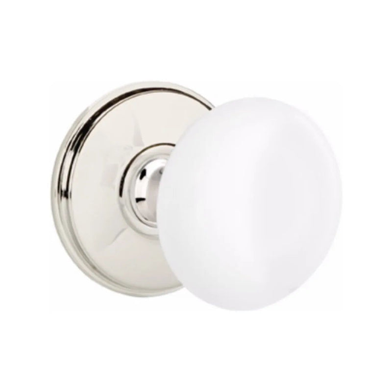 Emtek Concealed Passage Ice White Porcelain Knob With Watford Rosette in Lifetime Polished Nickel finish