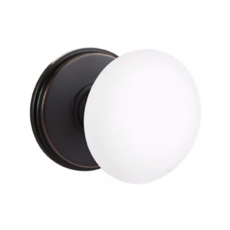 Emtek Concealed Passage Ice White Porcelain Knob With Watford Rosette in Oil Rubbed Bronze finish