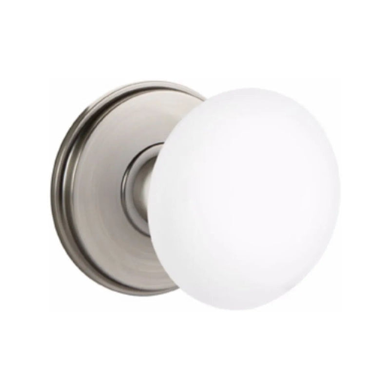 Emtek Concealed Passage Ice White Porcelain Knob With Watford Rosette in Pewter finish