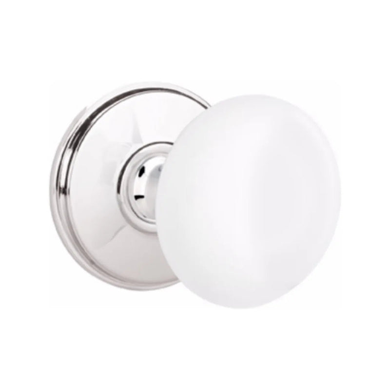 Emtek Concealed Passage Ice White Porcelain Knob With Watford Rosette in Polished Chrome finish