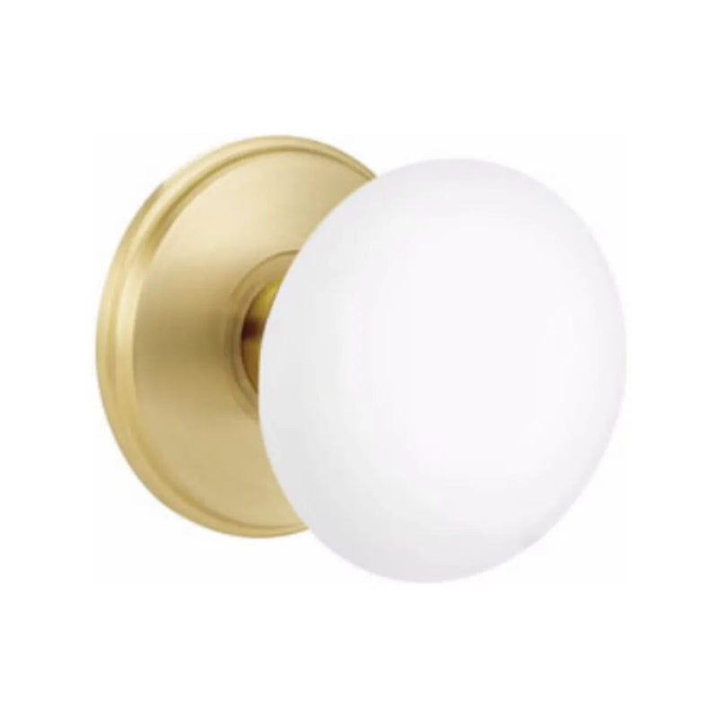 Emtek Concealed Passage Ice White Porcelain Knob With Watford Rosette in Satin Brass finish