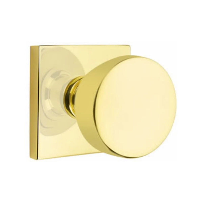 Emtek Concealed Passage Laurent Round Knob With Square Rosette in Unlacquered Brass finish