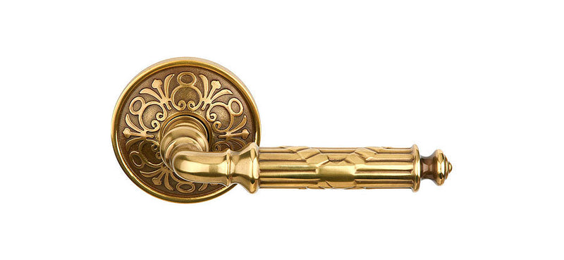 Emtek Concealed Passage Ribbon & Reed Lever With Lancaster Rosette in French Antique finish