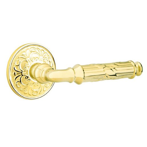 Emtek Concealed Passage Ribbon & Reed Lever With Lancaster Rosette in Unlacquered Brass finish