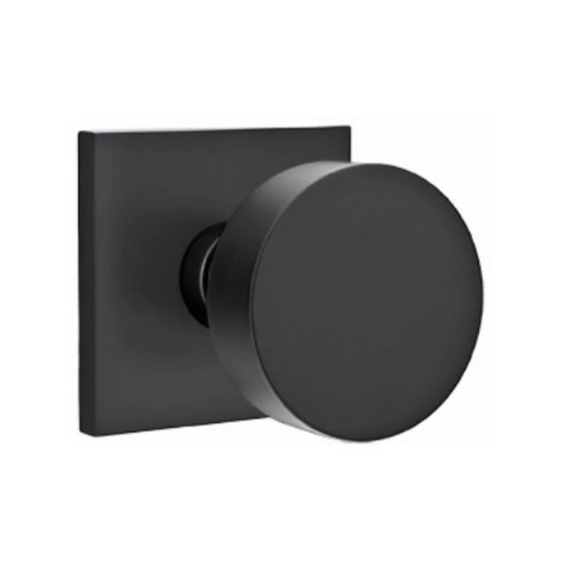 Emtek Concealed Passage Round Knob With Square Rosette in Flat Black finish