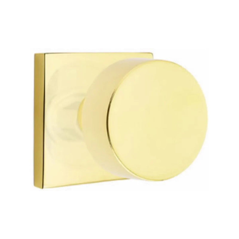 Emtek Concealed Passage Round Knob With Square Rosette in Unlacquered Brass finish