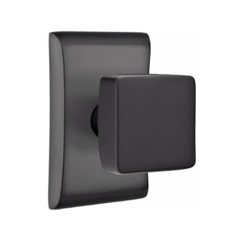 Emtek Concealed Passage Square Knob With Neos Rosette in Flat Black finish
