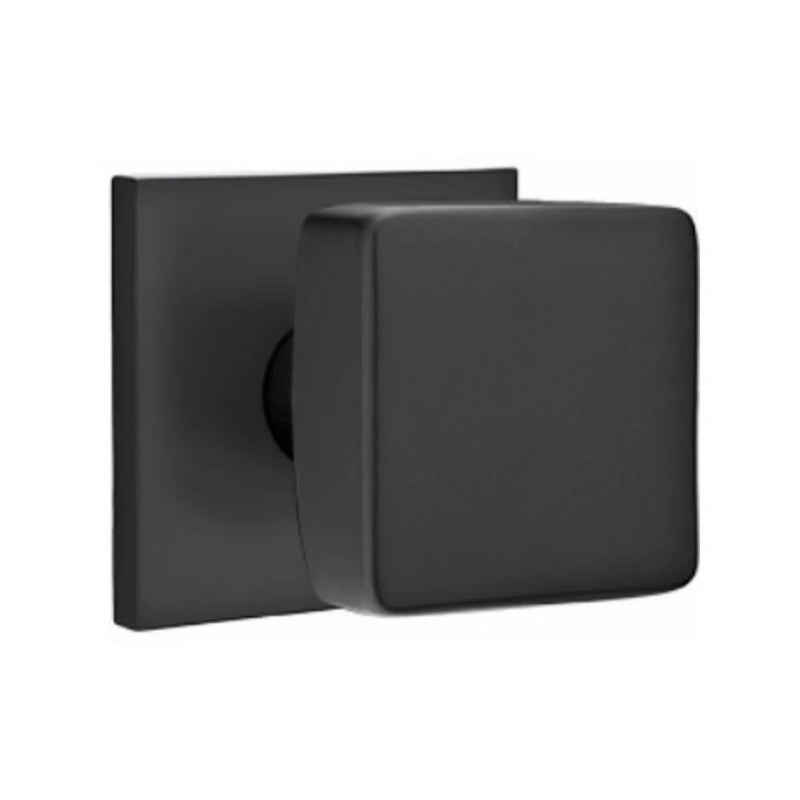 Emtek Concealed Passage Square Knob With Square Rosette in Flat Black finish