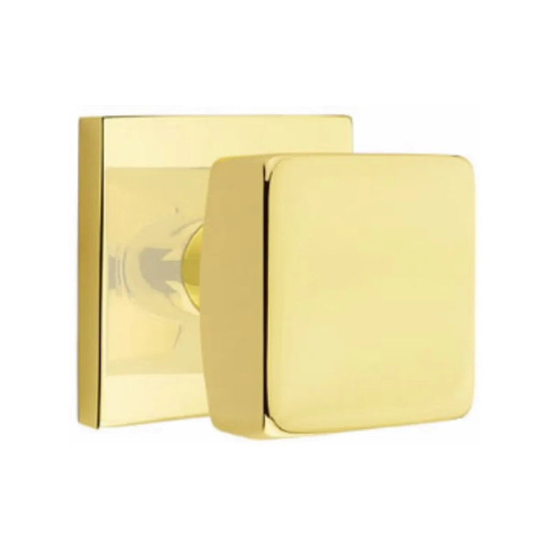 Emtek Concealed Passage Square Knob With Square Rosette in Unlacquered Brass finish