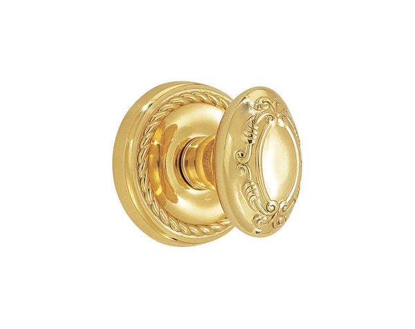 Emtek Concealed Passage Victoria Knob With Rope Rosette in Unlacquered Brass finish
