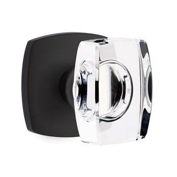 Emtek Concealed Passage Windsor Crystal Knob With Urban Modern Rosette in Flat Black finish